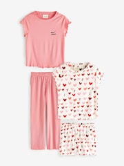 Pink Heart Short Sleeve Cotton Pyjama Sets 2 Pack - Image 1 of 14