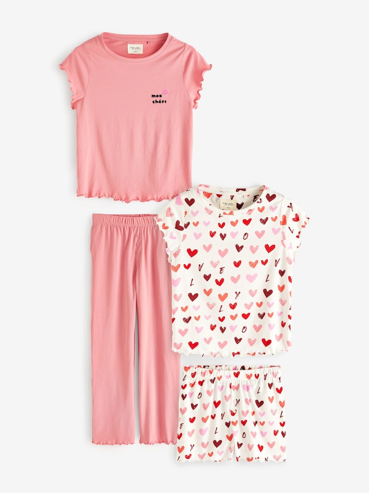 Pink Heart Short Sleeve Cotton Pyjama Sets 2 Pack - Image 1 of 14