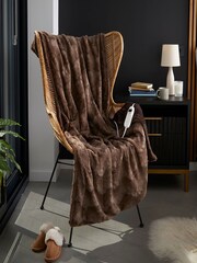 Lakeland Brown Faux Fur Heated Throw - Image 1 of 3