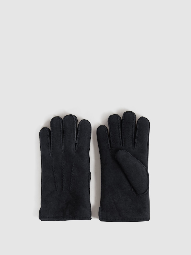 Reiss Black Aragon Suede Shearling Gloves - Image 1 of 3