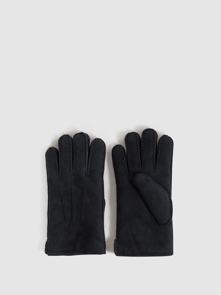 Reiss Black Aragon Suede Shearling Gloves - Image 1 of 3 Reiss Black Aragon Suede Shearling Gloves - Image 1 of 3