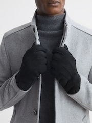 Reiss Black Aragon Suede Shearling Gloves - Image 2 of 3