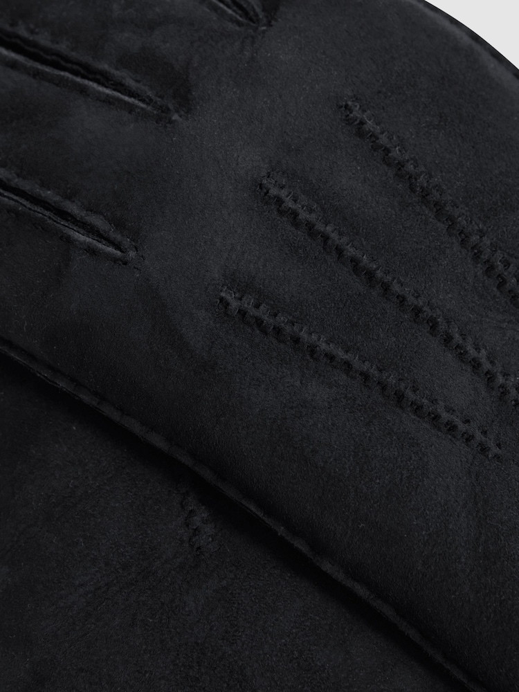 Reiss Black Aragon Suede Shearling Gloves - Image 3 of 3