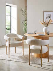 Set of 2 Casual Boucle Oyster Aire Light Wood Leg Dining Chairs - Image 1 of 7
