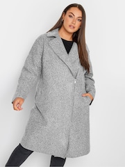 Yours Curve Grey Boucle Biker Coat - Image 1 of 4