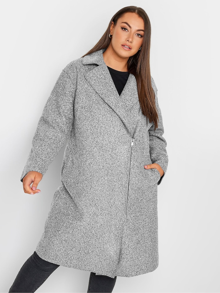 Yours Curve Grey Boucle Biker Coat - Image 1 of 4