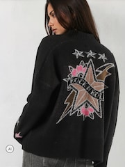 Svart - Religion Forever-cardigan med stjerne-rock-n-roll-jacquard - Bilde 1 av 8