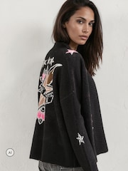 Svart - Religion Forever-cardigan med stjerne-rock-n-roll-jacquard - Bilde 2 av 8