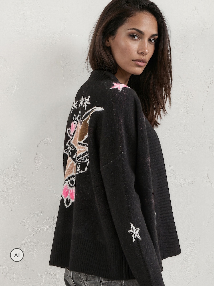 Svart - Religion Forever-cardigan med stjerne-rock-n-roll-jacquard - Bilde 2 av 8