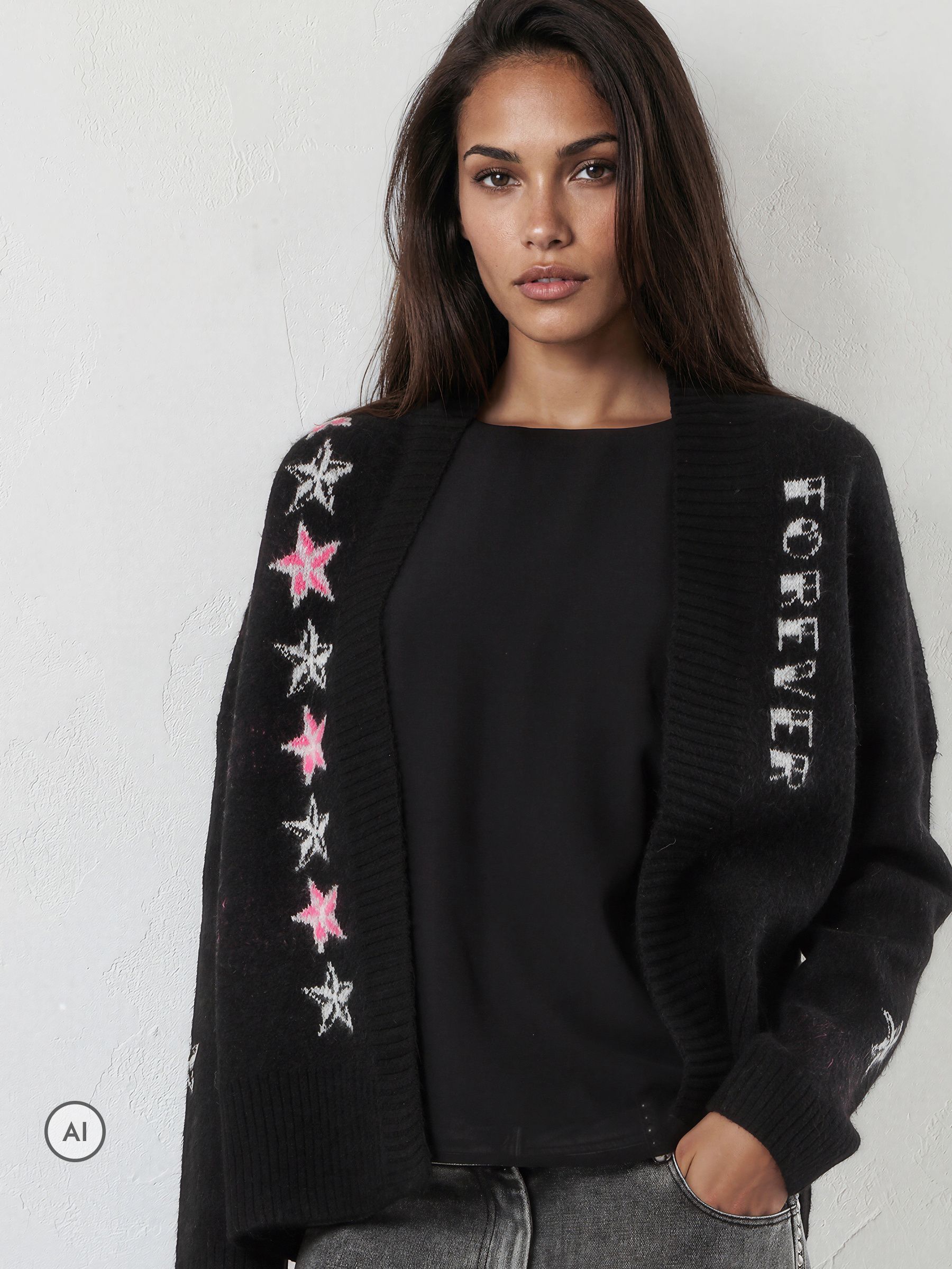 Comprar Preto - Cardigã Religion Forever com Jacquard Star Rock N