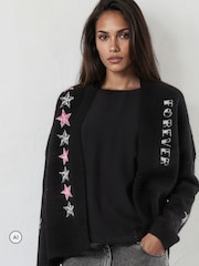 Svart - Religion Forever-cardigan med stjerne-rock-n-roll-jacquard - Bilde 3 av 8