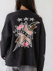 Svart - Religion Forever-cardigan med stjerne-rock-n-roll-jacquard - Bilde 6 av 8