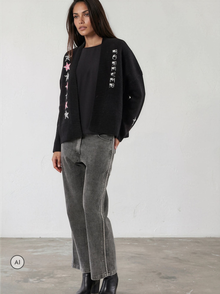Svart - Religion Forever-cardigan med stjerne-rock-n-roll-jacquard - Bilde 8 av 8