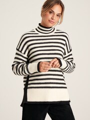 Joules Tandie Black/Cream Striped High Neck Jumper - Image 1 of 7