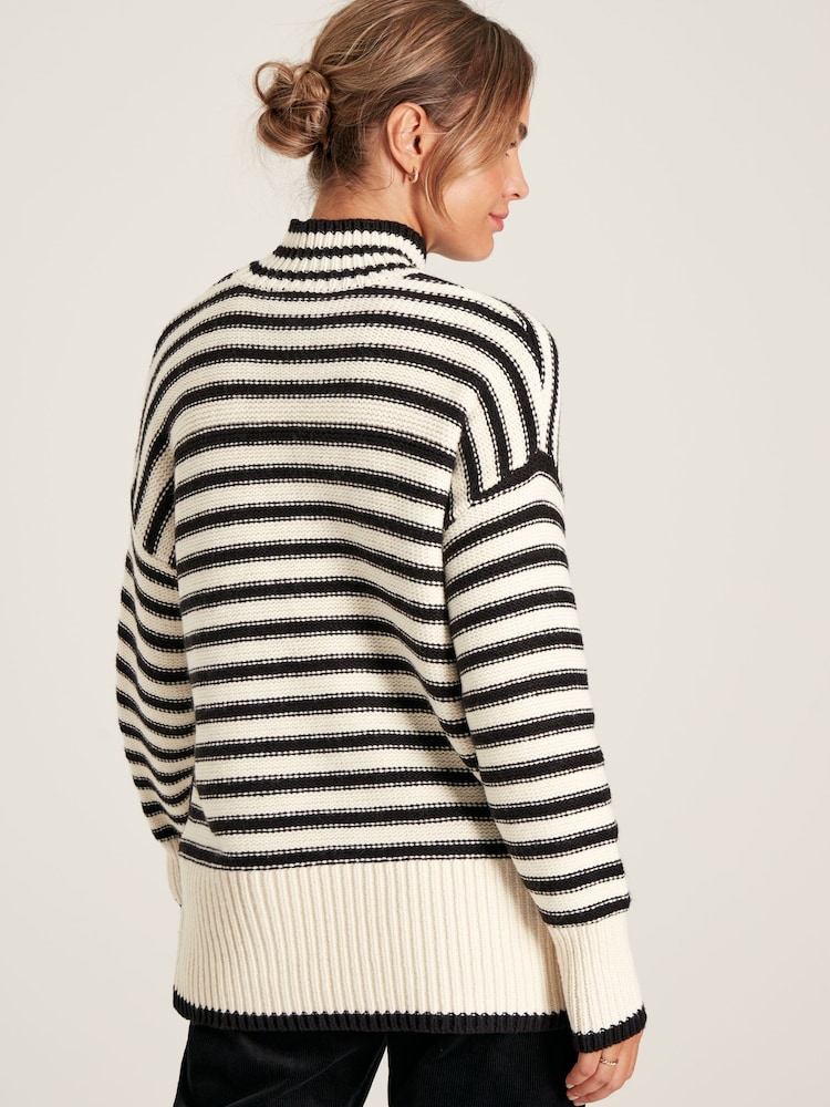 Joules Tandie Black/Cream Striped High Neck Jumper - Image 2 of 7