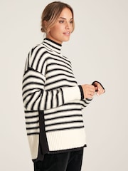 Joules Tandie Black/Cream Striped High Neck Jumper - Image 4 of 7