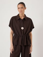 Hush Brown Mirai Linen Short Sleeve Shirt - Image 1 of 5
