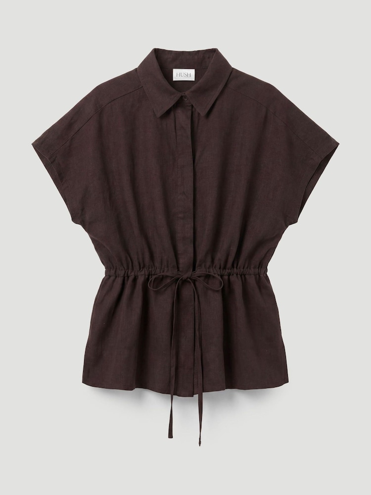Hush Brown Mirai Linen Short Sleeve Shirt - Image 5 of 5