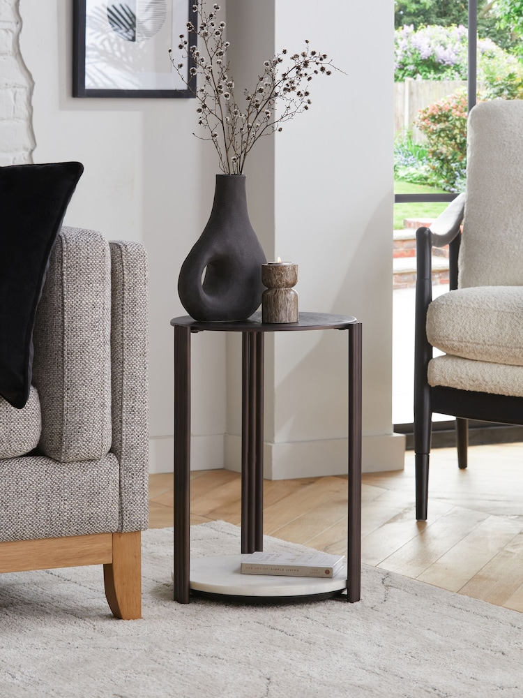 Black Metal and Marble Side Table - Image 1 of 5 Black Metal and Marble Side Table - Image 1 of 5