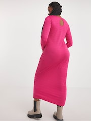 Simply Be Pink Long Sleeve Textured Midi Dress - Image 2 of 4