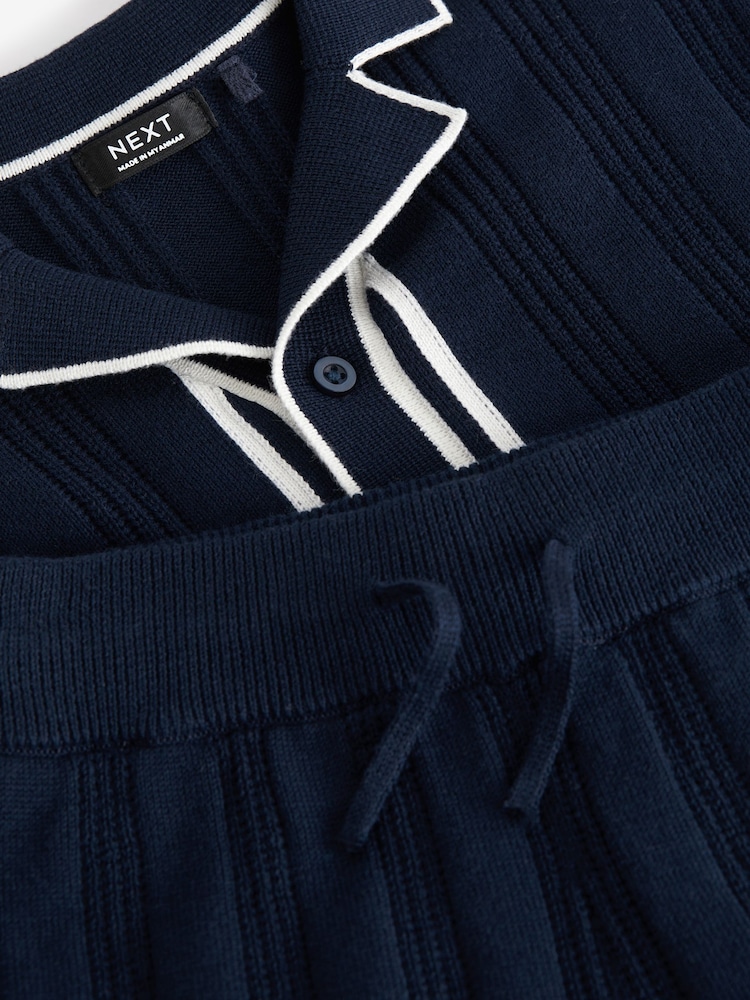 Navy 100% Cotton Knitted Shirt and Shorts Set (3mths-10yrs) - Image 5 of 5 Navy 100% Cotton Knitted Shirt and Shorts Set (3mths-10yrs) - Image 5 of 5