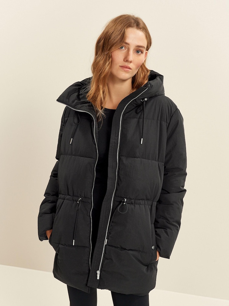 Black Padded Coat With Drawstring Waist - Image 1 of 1