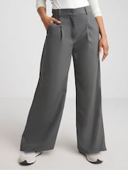 Simply Be Grey Wide Leg Tailored Trousers - Image 1 of 4