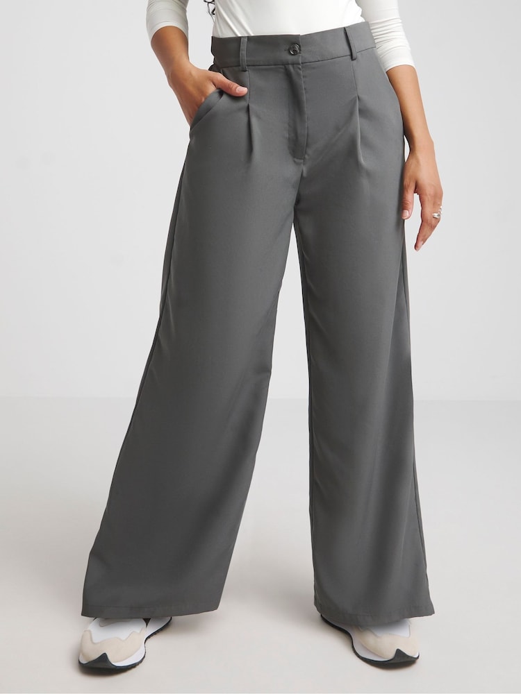 Simply Be Grey Wide Leg Tailored Trousers - Image 1 of 4 Simply Be Grey Wide Leg Tailored Trousers - Image 1 of 4