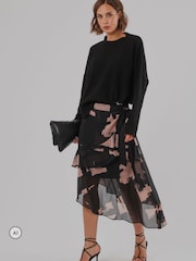 Religion Black Stage Midi Wrap Assymetric Skirt - Image 1 of 8