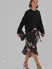 Religion Black Stage Midi Wrap Assymetric Skirt - Image 5 of 8