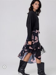 Religion Black Stage Midi Wrap Assymetric Skirt - Image 6 of 8