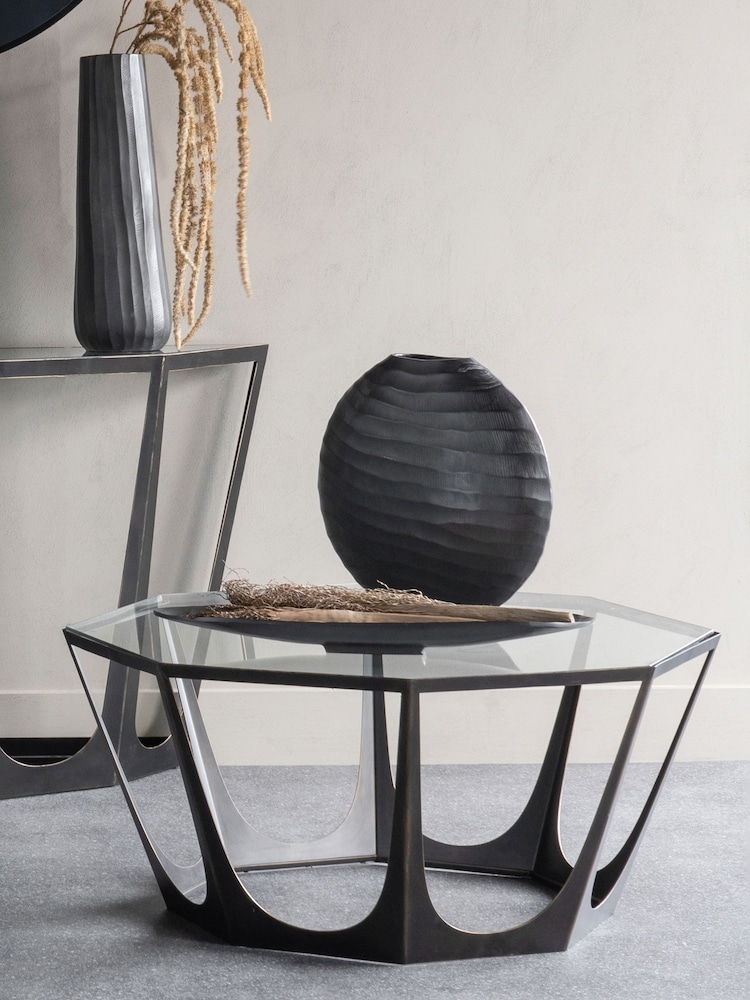 Libra Interiors Bronze Catalan Bronze Gilded Glass Top Round Coffee Table - Image 1 of 3