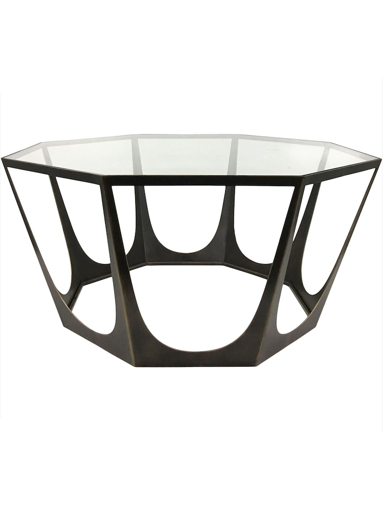 Libra Interiors Bronze Catalan Bronze Gilded Glass Top Round Coffee Table - Image 2 of 3