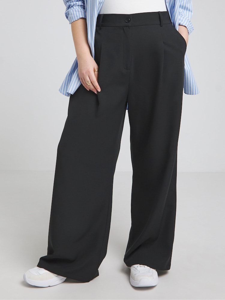 Simply Be Black Wide Leg Tailored Trousers - Image 1 of 4 Simply Be Black Wide Leg Tailored Trousers - Image 1 of 4