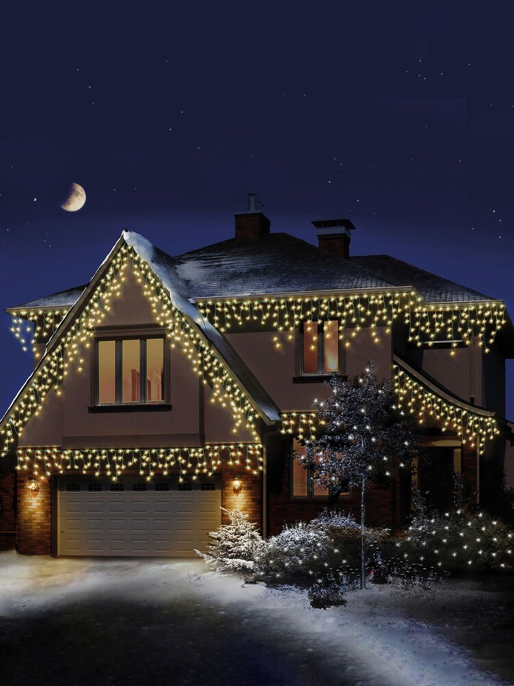 Premier Decorations Ltd White Warm LED Snowing Icicles With Timer - Image 1 of 4