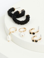 Black Beaded Mixed Hoop Earrings Pack - Image 1 of 1