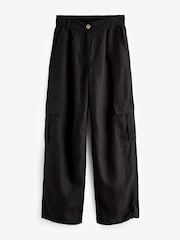 Black Linen Blend Cargo Trousers - Image 1 of 2