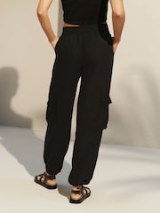 Black Linen Blend Cargo Trousers - Image 2 of 2