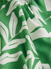 Khaki Green and White Leaf Print Mini Belted Shirt Dress - Image 6 of 6