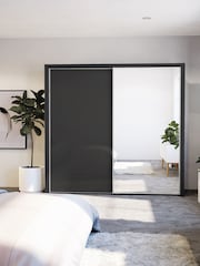 Wiemann Graphite Peyton Glass and Mirror Sliding 2.1m Sliding Semi Fitted Wardrobe - Image 1 of 6