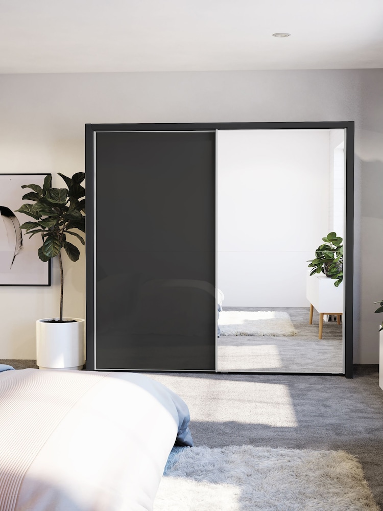 Wiemann Graphite Peyton Glass and Mirror Sliding 2.1m Sliding Semi Fitted Wardrobe - Image 1 of 6