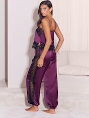 Lila - Lipsy Lace Detail Satin Balloon Leg Pyjamas Set - Bild 4 von 5