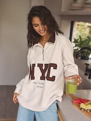 Ecru NYC Half Zip Fleece Top - Image 1 of 9