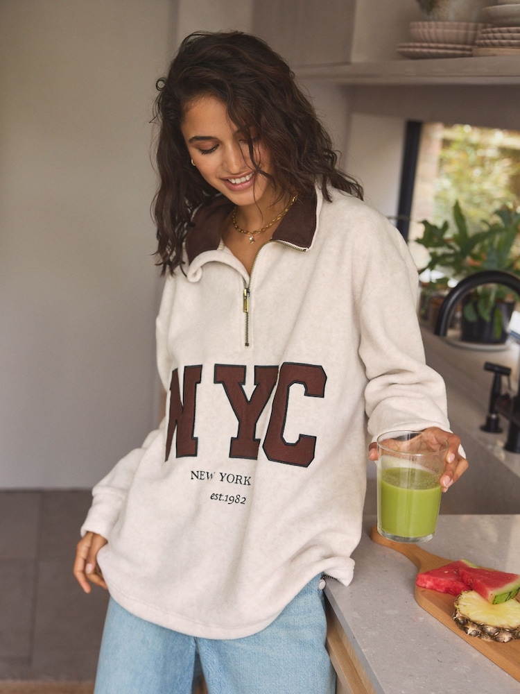 Ecru NYC Half Zip Fleece Top - Image 1 of 9