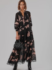Itim - Religion Eva Tiered Maxi Dress With Lace Insert And Tie Waist - Larawan 8 ng 8