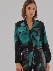 Religion Green Evie Blouse In Large Floral Fire Print With Sash Tie Blouses - Image 1 of 8