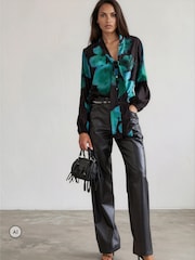 Religion Green Evie Blouse In Large Floral Fire Print With Sash Tie Blouses - Image 5 of 8
