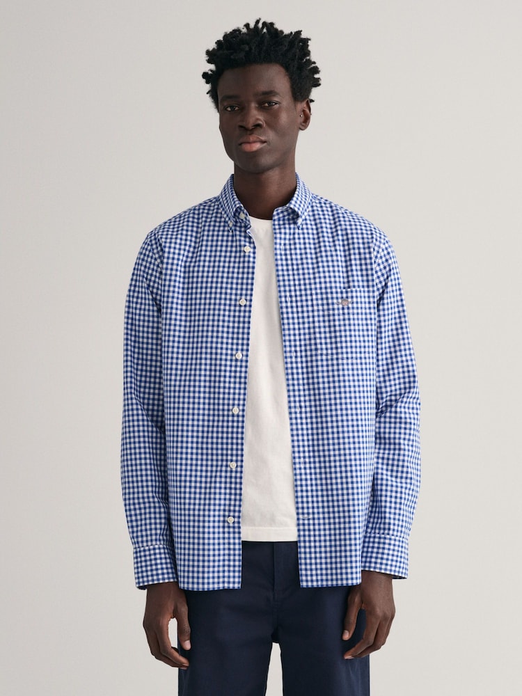 GANT Blue Poplin Gingham 100% Cotton Shirt - Image 1 of 5