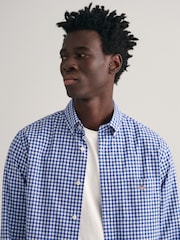 GANT Blue Poplin Gingham 100% Cotton Shirt - Image 4 of 5