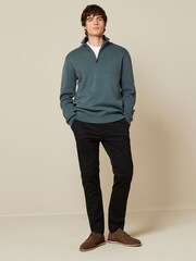 Blue Plain Regular Fit 100% Cotton Premium Zip Neck Jumper - Image 2 of 9